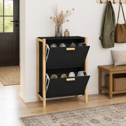 Shoe Cabinet Black Storage Organiser Engineered Wood Furniture Home Wardrobe