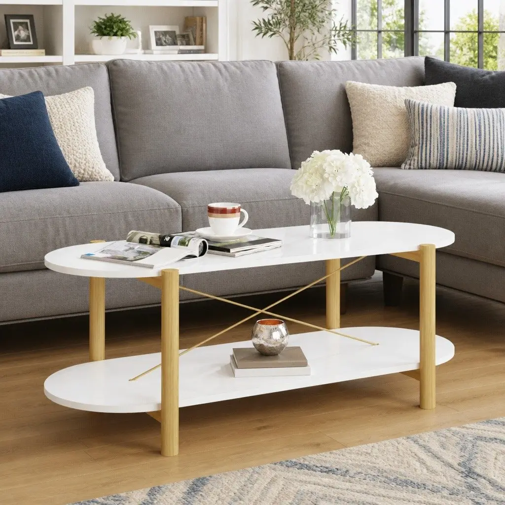 Coffee Table Living Room 110 x 48 x 40 cm White Storage Engineered Wood