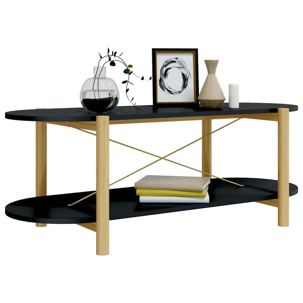 Coffee Table Black Storage Accent Living Room Furniture Engineered Wood Legs