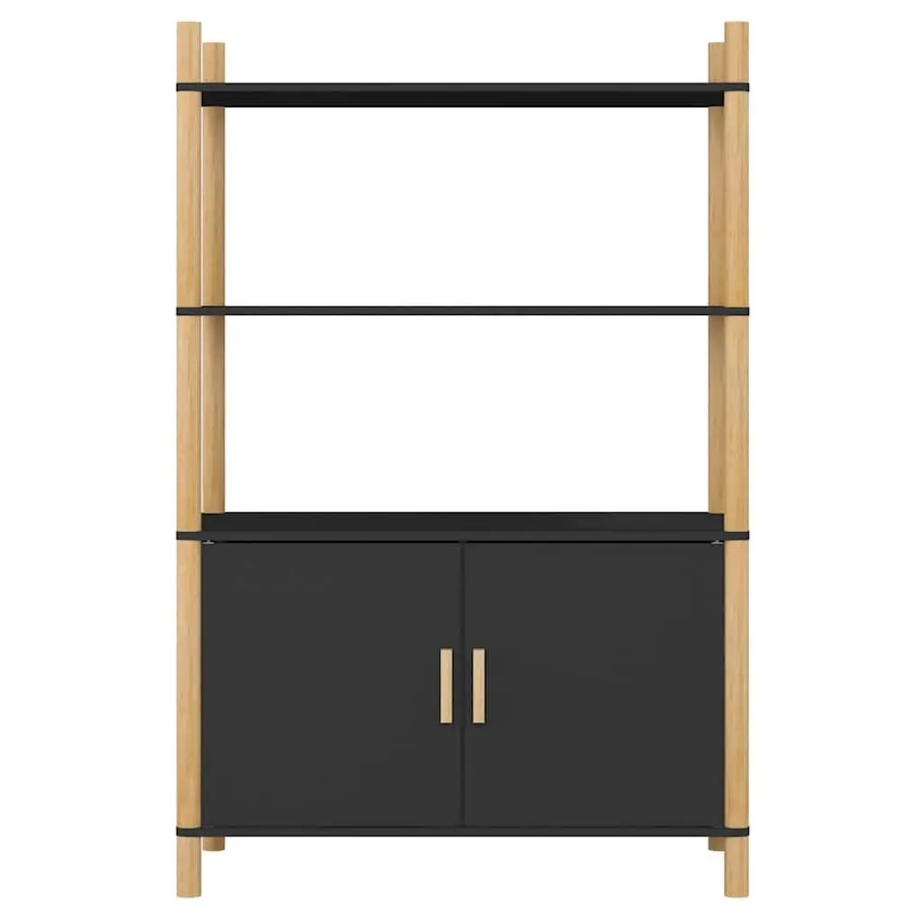 Highboard Storage Cabinet Black Engineered Wood Sideboard Buffet Furniture Decor