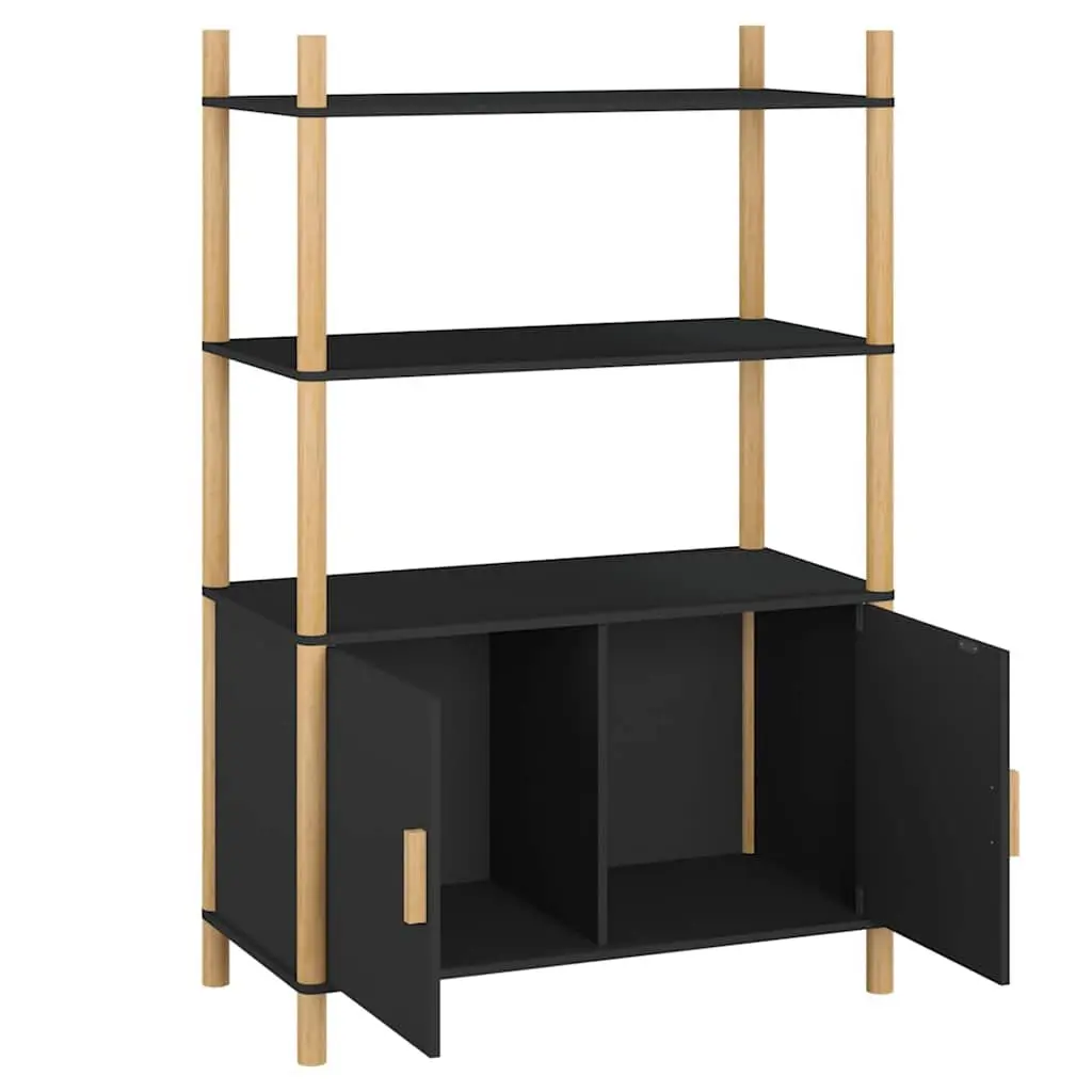 Highboard Storage Cabinet Black Engineered Wood Sideboard Buffet Furniture Decor