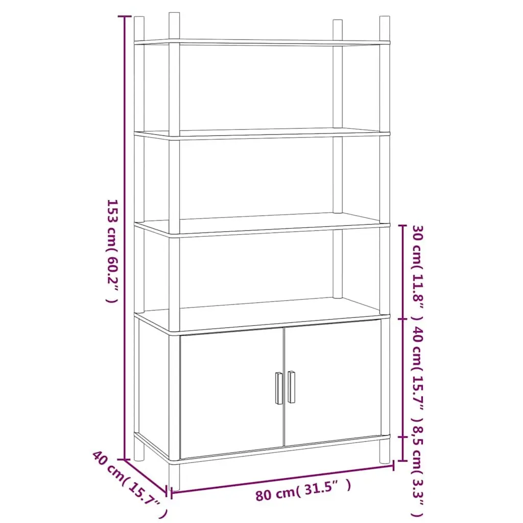 Black Highboard Storage Cabinet 80x40x153cm