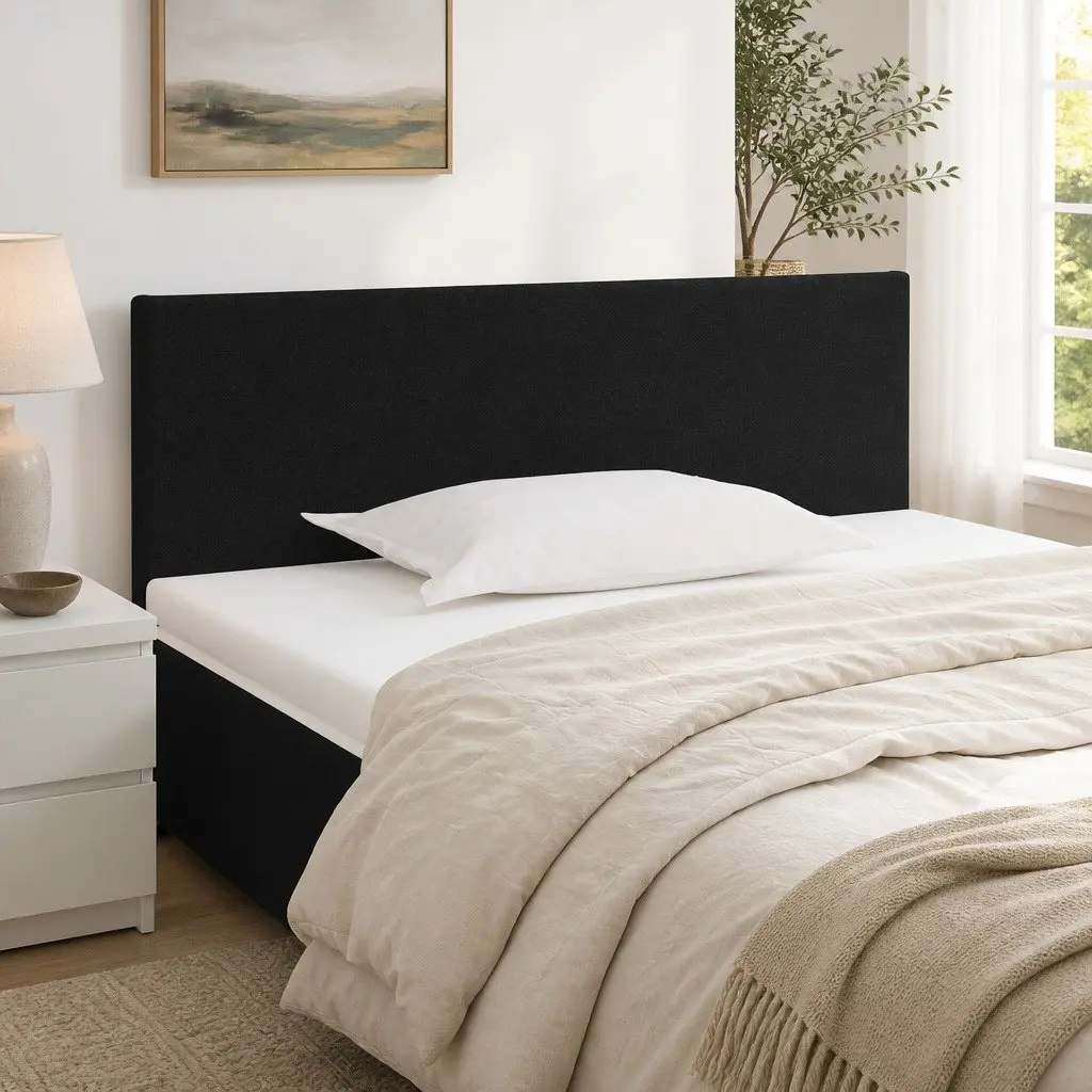 Headboard Black 100cm Fabric Bedroom Furniture Adjustable Height Wooden Legs