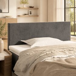 Grey Velvet Upholstered Headboard - 100 cm Width, Wood Legs