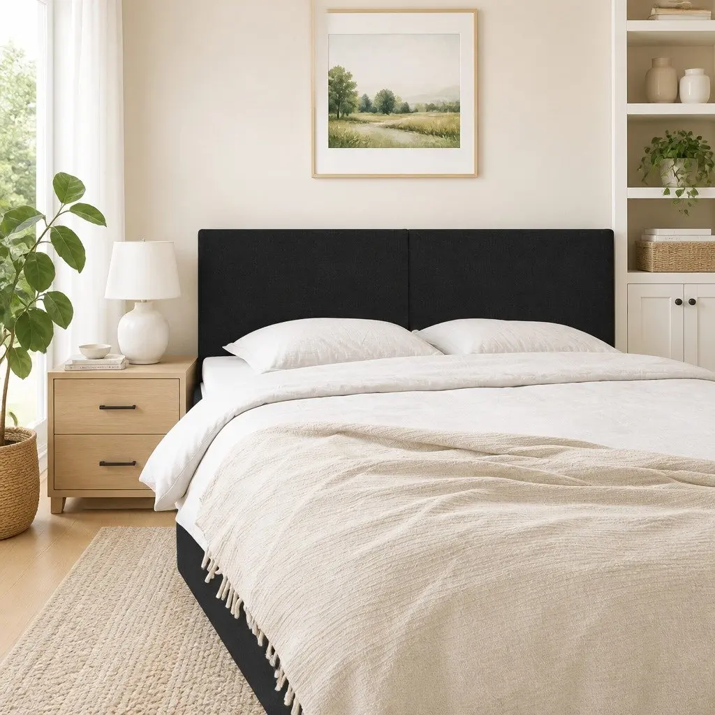 Fabric Headboard Bedroom 144cm Adjustable Height Black