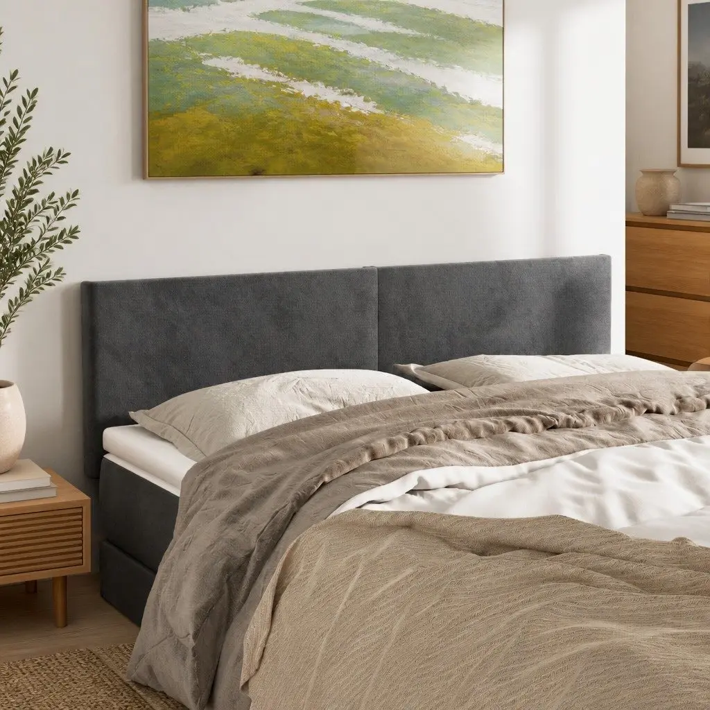Dark Grey Velvet Headboard 144cm Adjustable