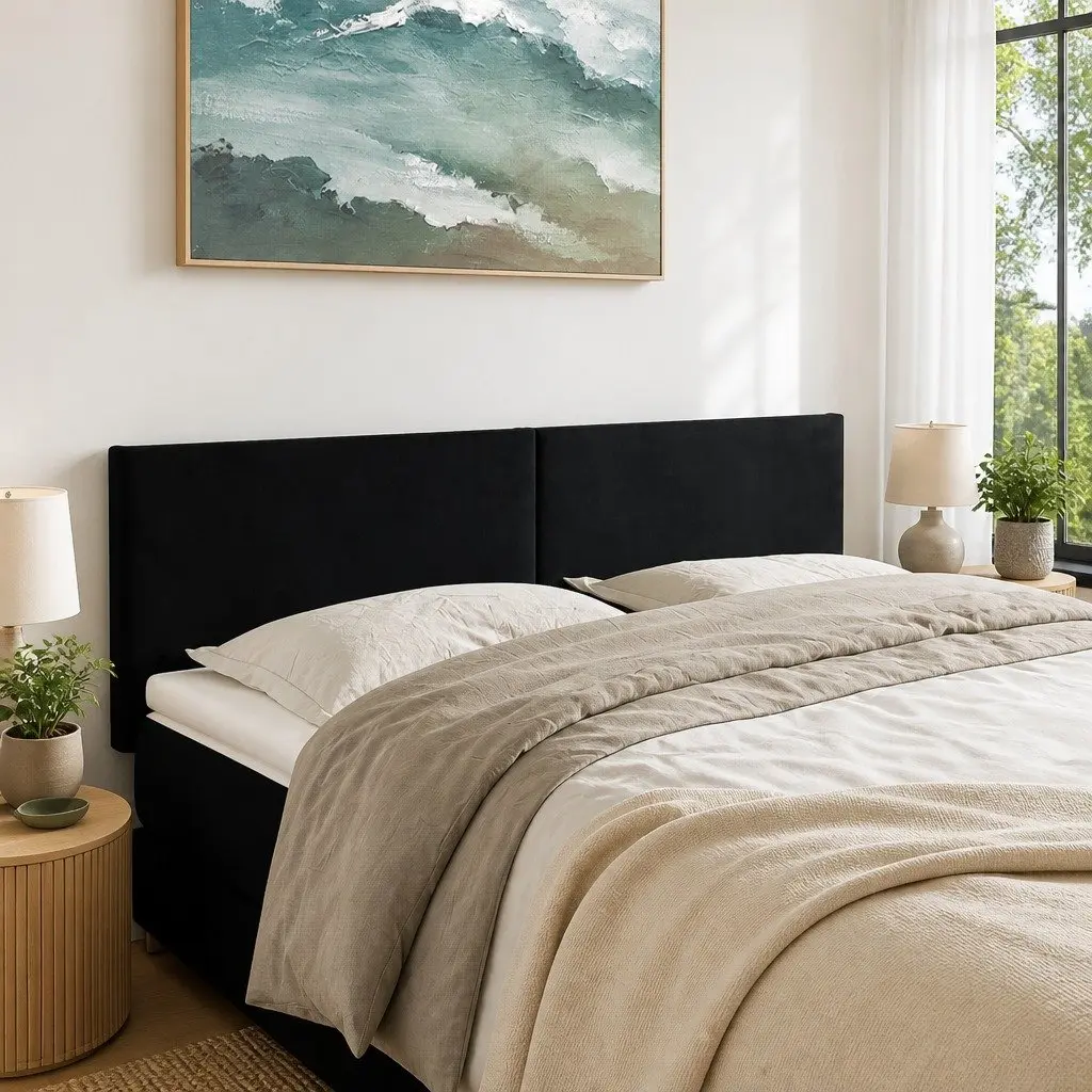 Velvet Headboard Black Adjustable Height Bedroom Furniture 144 x 5 x 78/88 cm