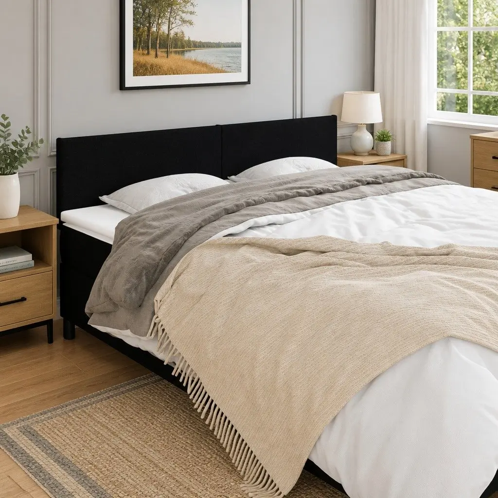 Black Fabric Headboard 160cm Adjustable