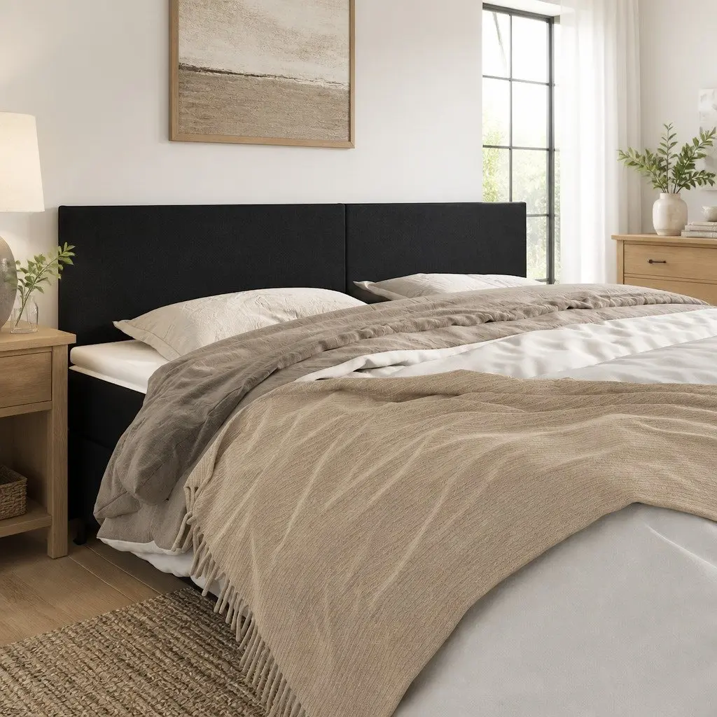 Velvet Headboard for Bed 160cm Black Adjustable Height with Wooden Legs