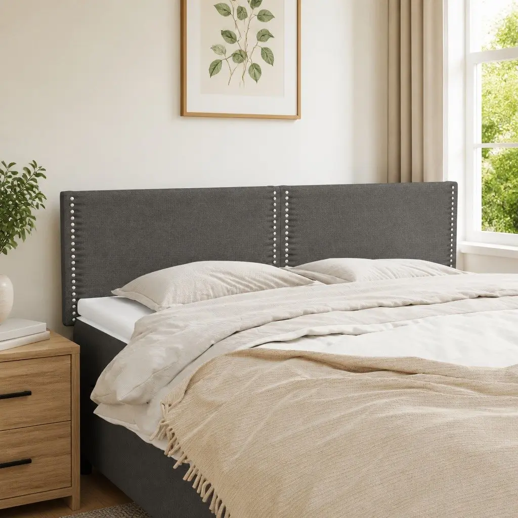 Fabric Headboard Dark Grey Bedroom Adjustable Height 144W x 5D x 78/88H cm