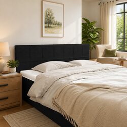 Black Fabric Headboard with Wood Legs – Dimensions: 144x5x78/88 cm
