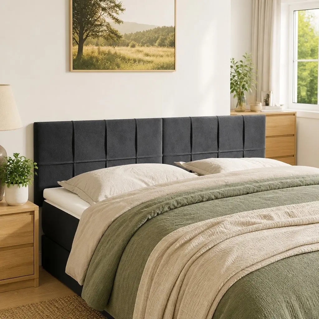 Grey Velvet Headboard 144cm Bed Frame Backrest with Wooden Legs Adjustable