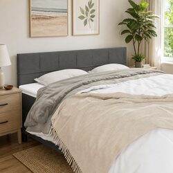 Grey Fabric Headboard 160x5x78/88 cm with Wooden Legs