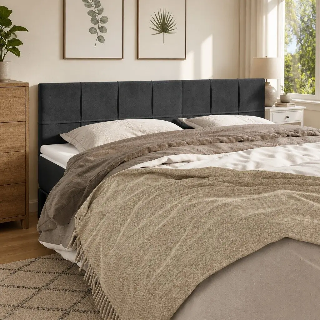 Velvet Headboard Grey Adjustable Height Bed Support Wooden Legs Bedroom