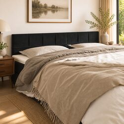 200cm Black Velvet Headboard with Wood Legs - Adjustable and Sturdy