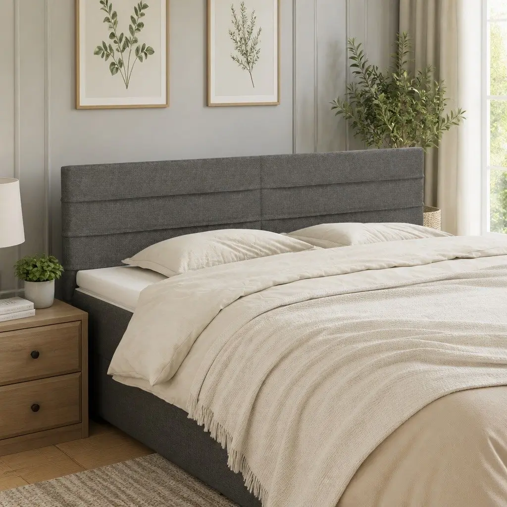 Headboard Dark Grey Fabric Bed Head Adjustable Height Support 144 x 5 x 78/88 cm