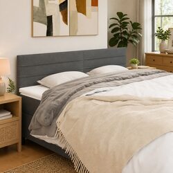 Fabric Headboard Grey Adjustable Height Wooden Legs Bedroom Furniture Durable