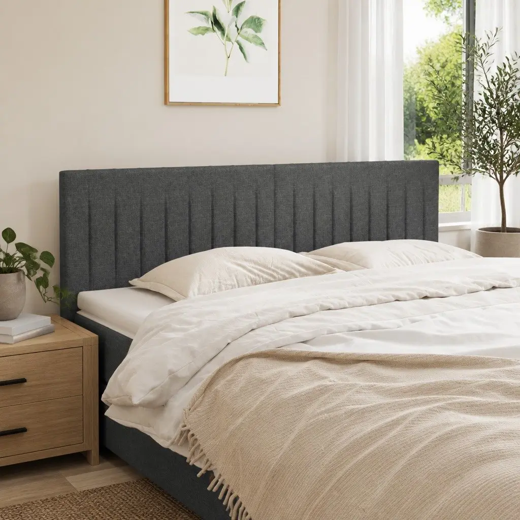 Headboard Dark Grey Fabric Bedroom Adjustable Height Wooden Legs