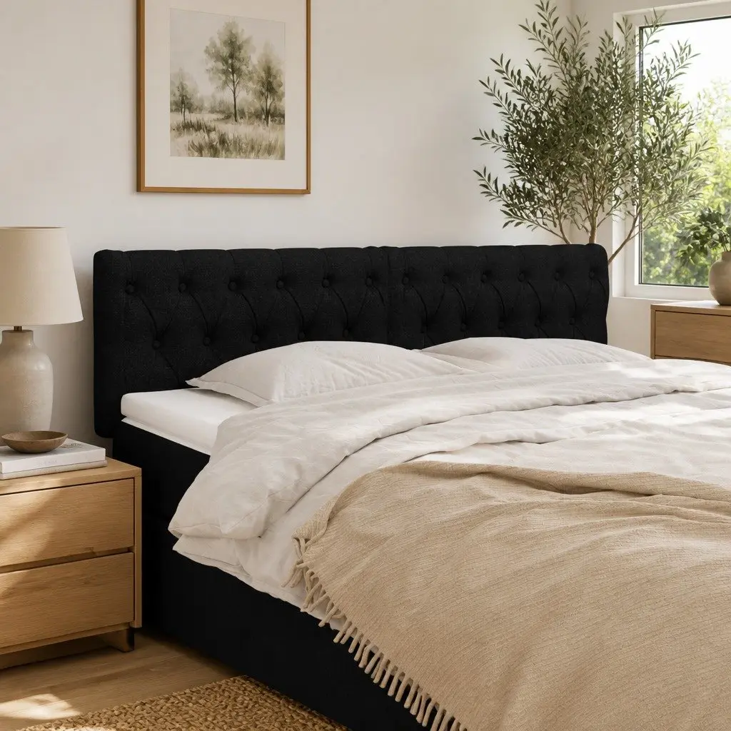 Black Fabric Headboard Bedroom Adjustable Height Bed Back Support