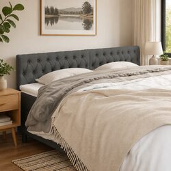 Headboard Dark Grey Fabric Bedroom Furniture Adjustable Height Wooden Legs