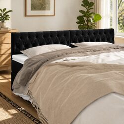 Black Velvet Headboard - Dimensions 200W x 7D x 78/88H cm