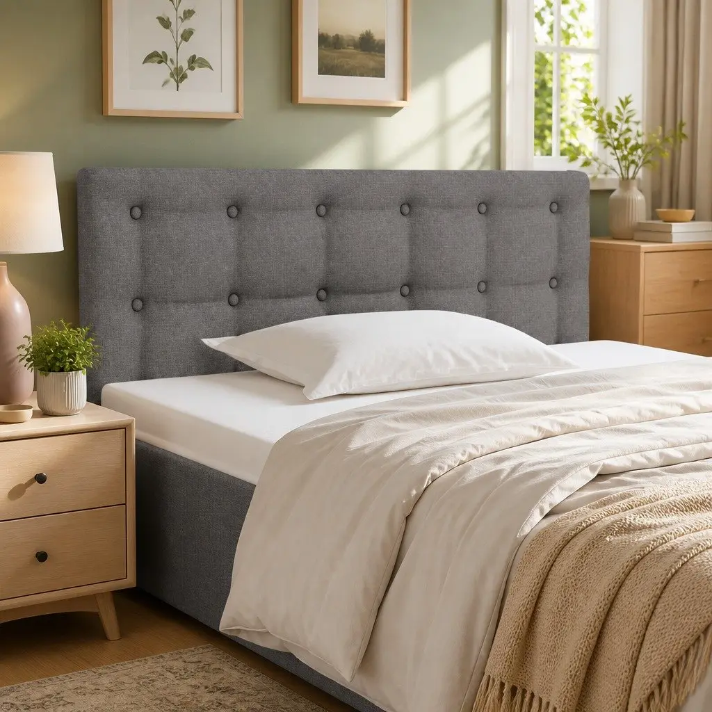 Dark Grey Fabric Bed Headboard, 100cm