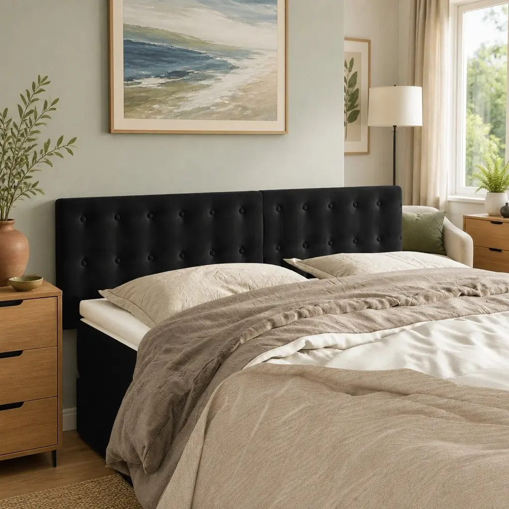 Black Velvet Headboard Adjustable Height Wooden Legs Bedroom Furniture