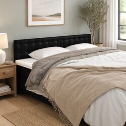 Headboard Black 200x5x78/88 cm Faux Leather Upholstered Bedroom Furniture