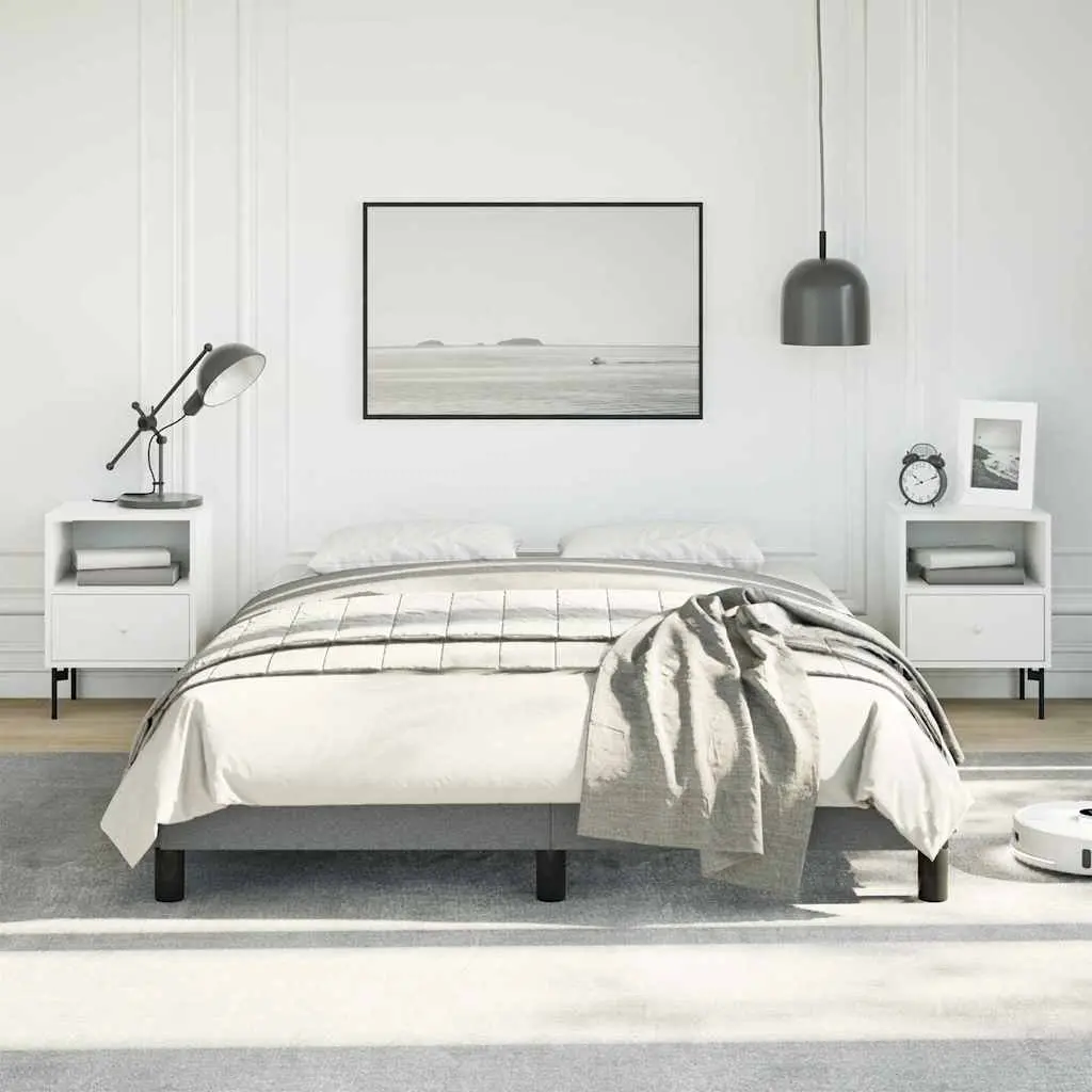 Double Bed Frame 137x187 cm Grey Fabric Upholstered