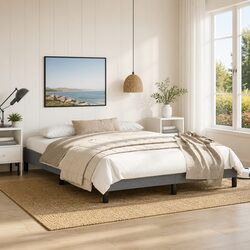 Queen Bed Frame in Grey Fabric, Dimensions 152x203 cm