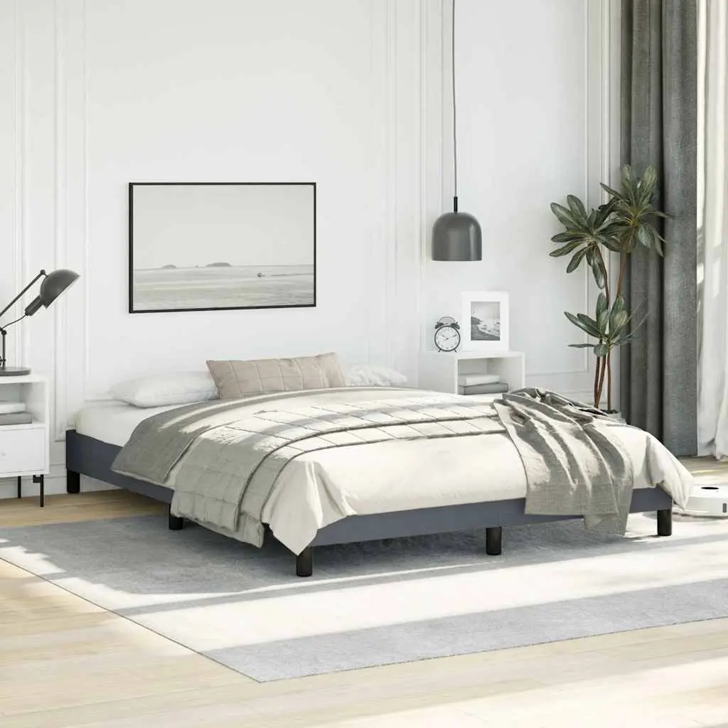 Queen Bed Frame Grey Velvet Upholstered 152x203cm Bedroom Furniture