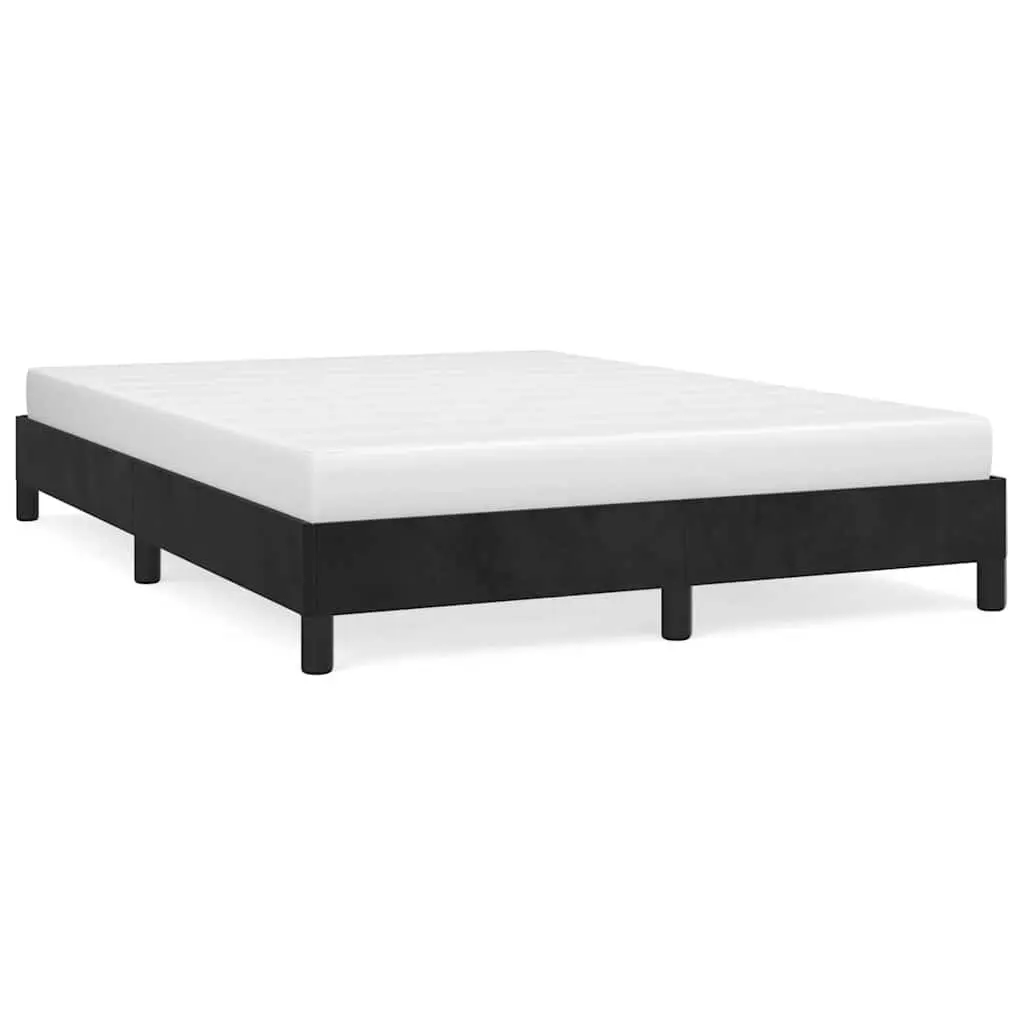 Queen Bed Frame Black Velvet 152x203 cm Slatted Base Bedroom Furniture