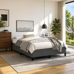 Double Bed Frame Grey Fabric Dimensions 137x187cm