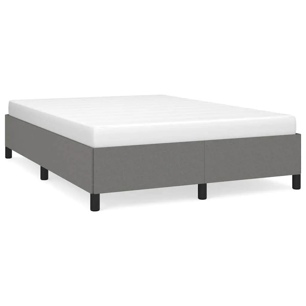 Double Bed Frame Grey Fabric 137x187cm Bedroom Furniture Plywood Slats Sturdy
