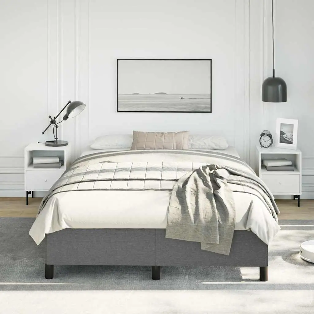Double Bed Frame Grey Fabric 137x187cm Bedroom Furniture Plywood Slats Sturdy