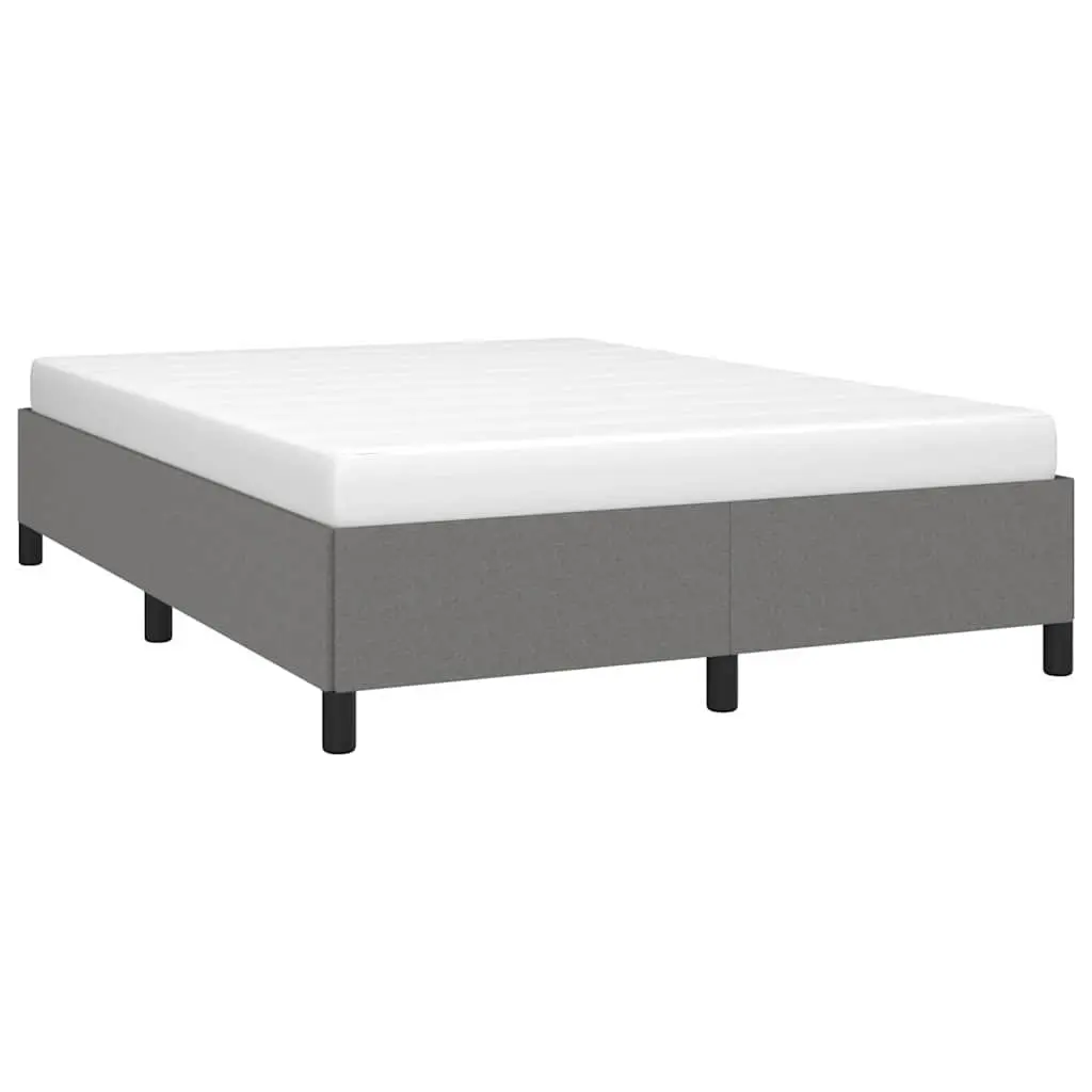 Double Bed Frame Grey Fabric 137x187cm Bedroom Furniture Plywood Slats Sturdy