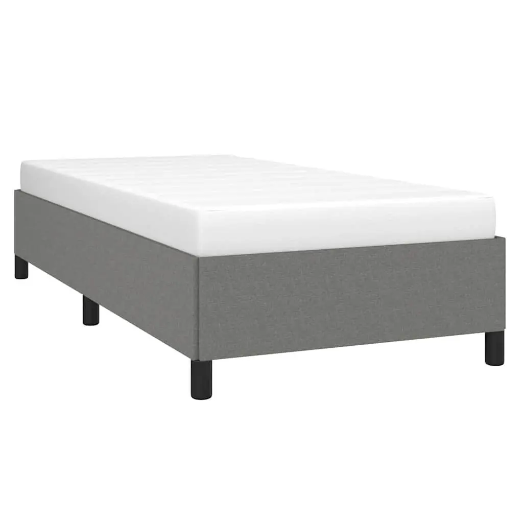 King Single Bed Frame Grey Fabric Upholstered Sturdy Legs Plywood Slats Base
