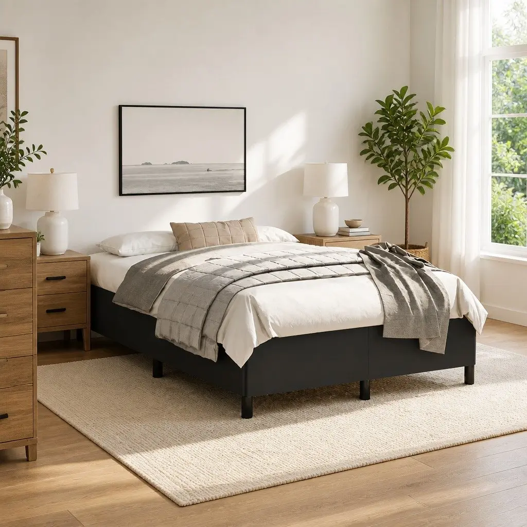 Black Faux Leather Double Bed Frame 137x187 cm Bedroom Use