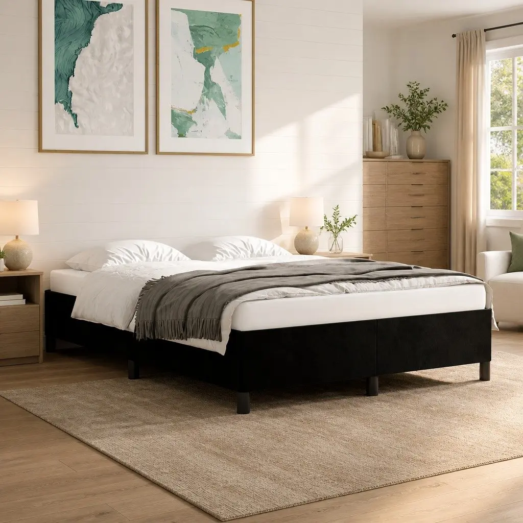 Queen Bed Frame Black Velvet 152x203cm Bedroom
