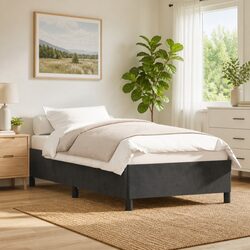 King Single Bed Frame Grey Velvet Upholstered Bedroom Furniture Support Legs