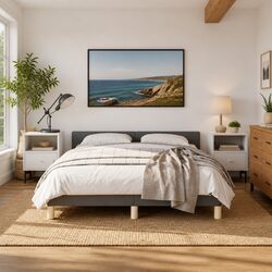 Double Bed Frame Specifications: Grey Fabric with Headboard