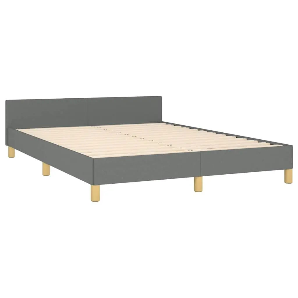 Double Bed Frame Grey Fabric Headboard Slats Bedroom Furniture No Mattress