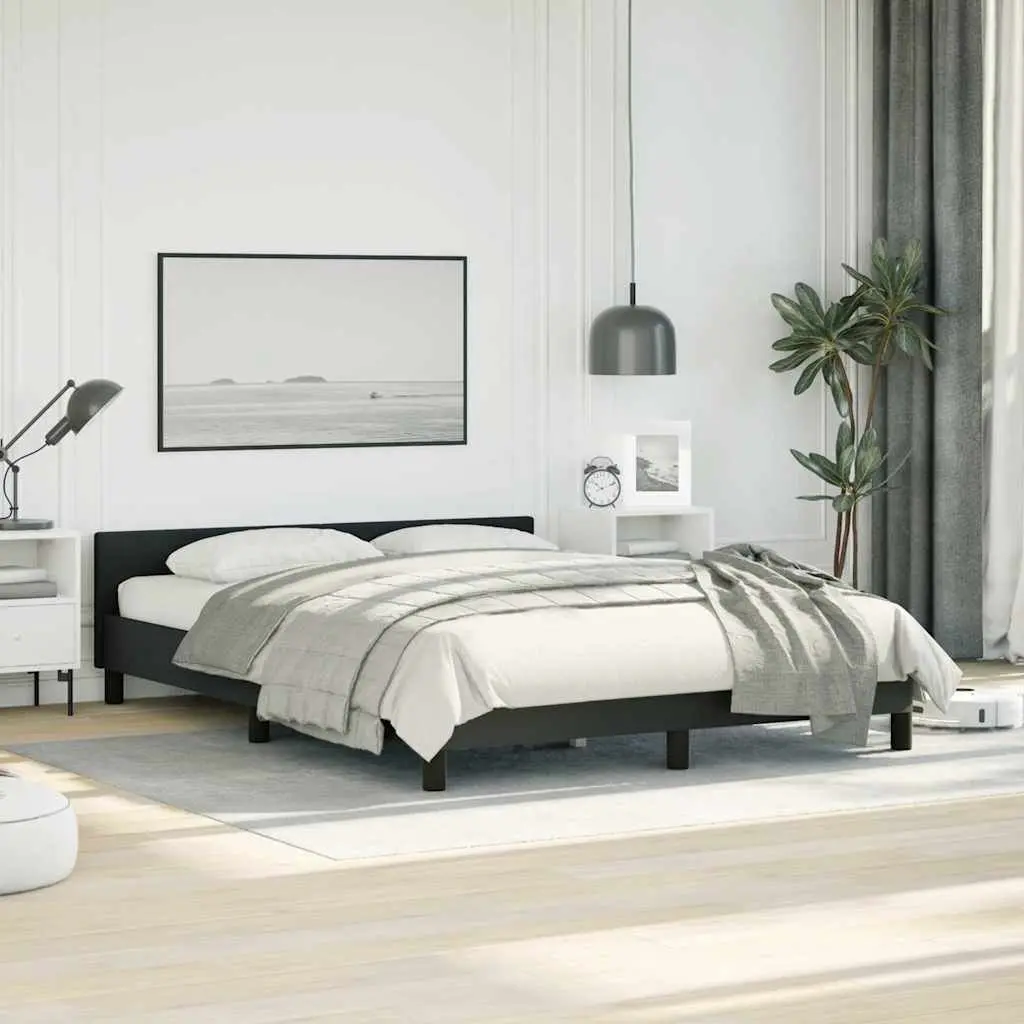 Double Bed Frame Black Faux Leather Headboard Bedroom 54 Inch