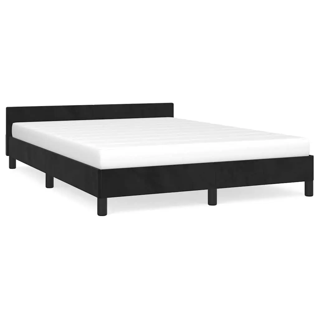 Queen Bed Frame Black Velvet Headboard Slats Bedroom Furniture
