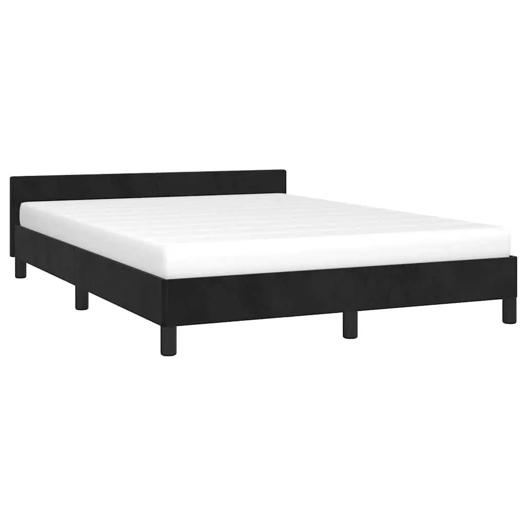 Queen Bed Frame Black Velvet Headboard Slats Bedroom Furniture