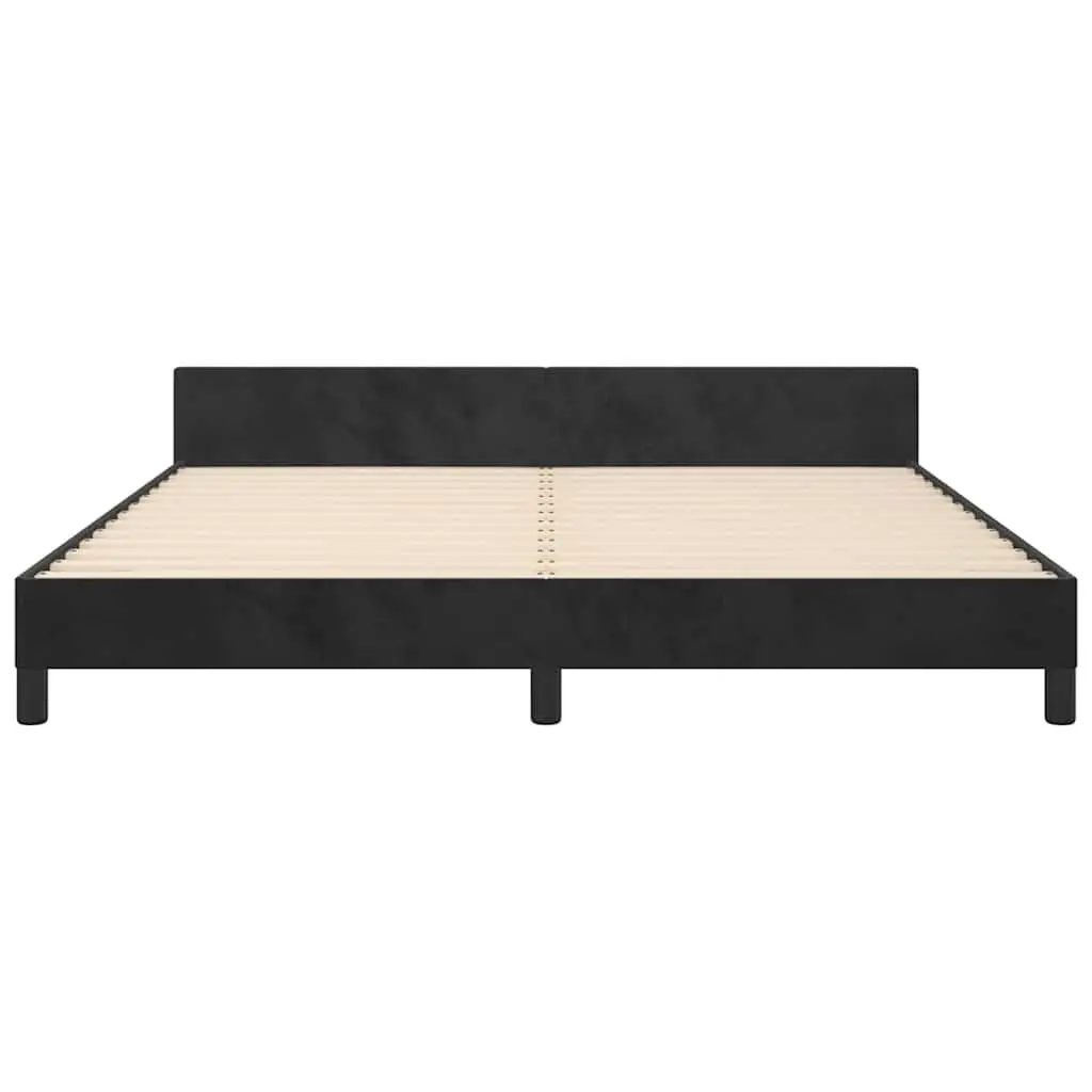 Queen Bed Frame Black Velvet Headboard Slats Bedroom Furniture