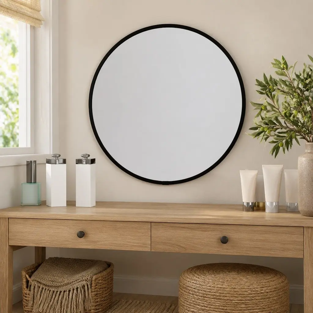 30cm Round Black Wall Mirror