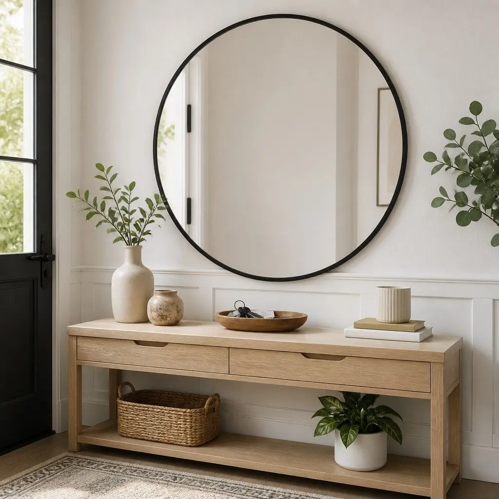 Black Round Wall Mirror, 50 cm