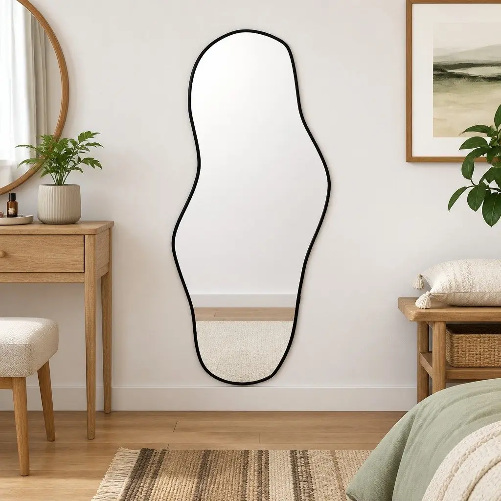 Wall Mirror Black 100x45 cm Minimalist Decor Bedroom Bathroom Hallway Living Room