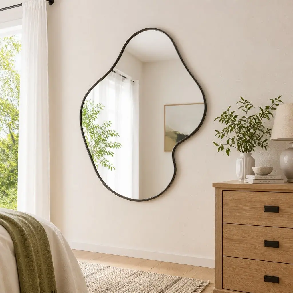 Wall Mirror Black 50x40 cm Bathroom Bedroom Home Decor Minimalist Glass